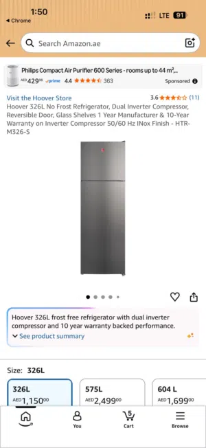 Hoover 326L No Frost Refrigerator – Excellent Condition