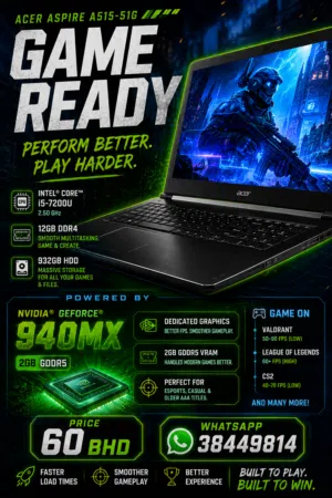 Acer Aspire A515-51G Gaming Laptop  2GB graphic card Good for Gaming 1TB HHD 12GB ram ONLY 60BHD