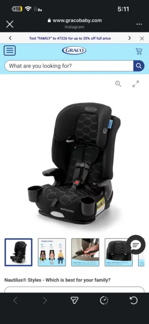 كرسي سيارة ماركة Graco