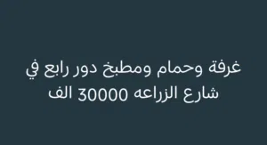 غرفة وحمام ومطبخ للايجار دور رابع في شارع الزراعه