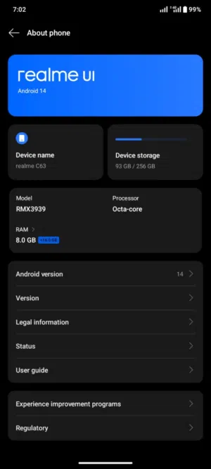 Realme C63 Rom 256 Ram 8+16