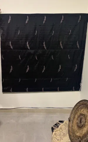 Black Roman-style Fabric Blind with Feather Pattern - Ready to Install
