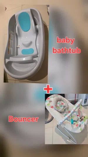 حوض استحمام + ارجوحه Baby bath tub & bouncer