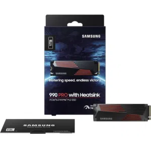 قرص صلب داخلي سامسونج 990 برو بسعة 1 تيرابايت مع مشتت حراري PCIe 4.0 M.2