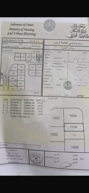 ارض سكني في بركاء واحة النعمان مقابل الشارع العام مساحة 300 متر مطلوب 11 الف ريال عماني قابل للتفاوض