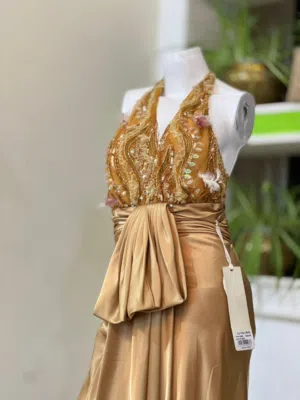 فستان تركي ذهبي شامباني  فاخر  Luxurious Turkish gold champagne dress