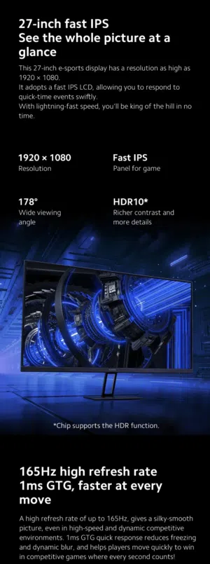 السلام عليكم شاشات شاومي للبيع 1080p full hd 27 inch 165 hz باقي التفاصيل في الوصف
