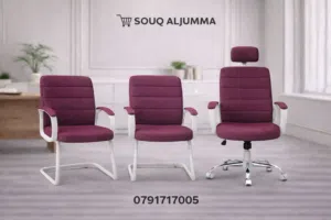 أطقم كراسي مكتبية فخمة – تصميم عصري وأناقة متكاملة كرسي مدير متحرك مريح • 2 كراسي ثابت للموظفين