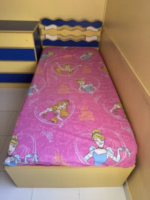 Kids Single bed with mattress and wall book shelf