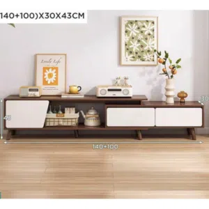 خزانة تلفزيون خشبية قابلة للتكبير و التصغير لون بني و خزانات ابيض المقاس (100-140)*30*43سم