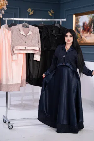 طقم قطعتين  تنورة + سترة خامة ستارة مع ستن لامع  شرط الفحص      L  XL 2XL  متوفر درزن ومفرد
