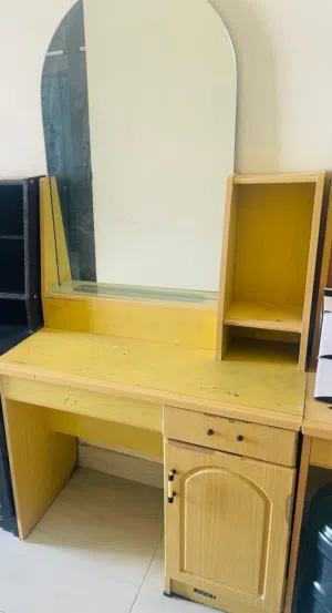 Wooden Dressing Table with Mirror & Storage - 1 Drawer + Cabinet
