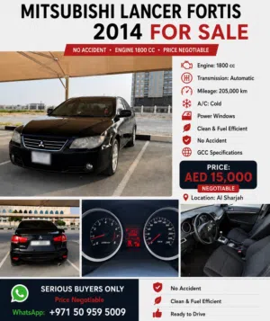 2014 Mitsubishi Lancer Fortis 1.8L GCC  Full Option  No Accident
