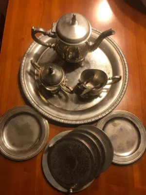 A pewter tea set