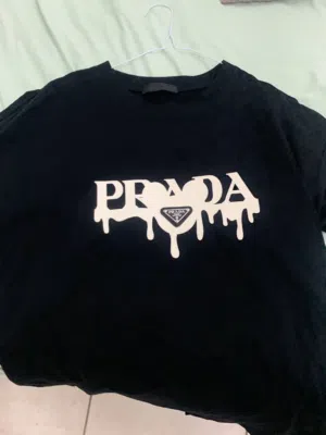 Authentic Prada Black Dripping Logo T-Shirt - Size 2XL