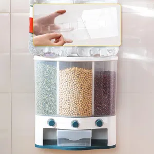 End offer!! Food dispenser Rice Dispenser 3 Cells Wall-Mounted Dry