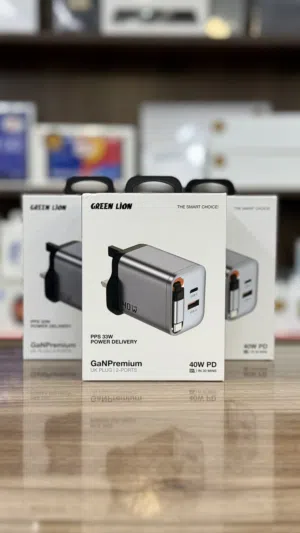 شاحن جدراي 40 واط مدمج مع سلك ضمان سنة Green Lion GaNPremium 40W PD Charger