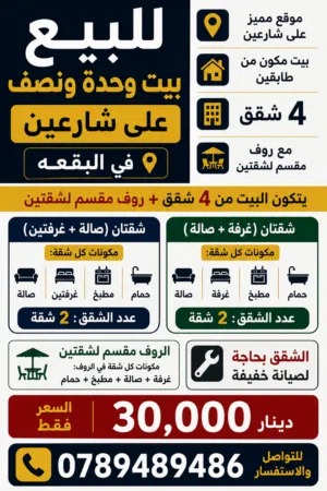 1 m2 More than 6 bedrooms Townhouse for Sale in Amman Baqa'a Camp