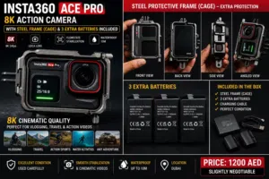 Insta360 Ace Pro 8K Camera + Steel Cage + 3 Extra Batteries Included Excellent Condition