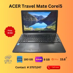 ACER Corei5 Laptop 8GB RAM 180GB SSD 15.6Inches 3 Months Warranty