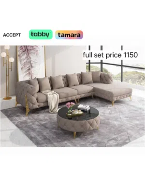 طقم كنب مودرن 7 مقاعد  Elegant L-Shape Sofa Set – Clean Look, Top Condition & Affordable
