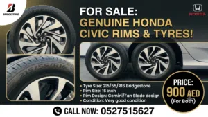 Honda Orginal rims & Bridgestone Turanza tyres 215/55/R16 for sale