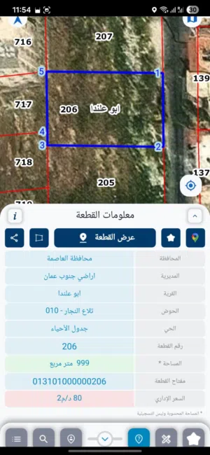 ارض في ابو علندا - تلاع النجار مساحه 1000 م مربع