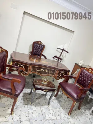 مكتب كلاسيك خشب زان احمر مطعم بنحاس 180سم /5 درج