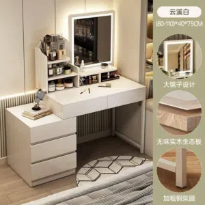 بيرو خشبية أنيقة للفتيات مع مرآة مضيئة