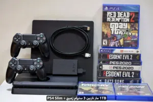 "بلايستيشن 4 سليم بحالة ممتازة - 3 أيدي + هارد خارجي 1 تيرا"+ قاعدة شحن