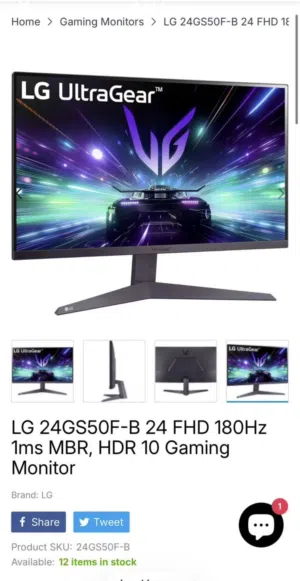 LG 24GS50F-B 24 FHD 180Hz 1ms MBR, HDR 10 Gaming Monitor