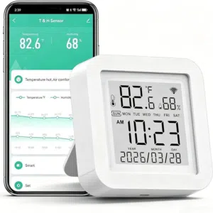 حساس الحرارة والرطوبة الذكي: Tuya WiFi Temperature and Humidity Sensor with LCD Display AAA Batte