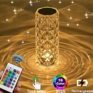 Crystal Rose Diamond Touch Lamp LED RGB 16 Colors USB Charging with Remote Table Lamp اضائة زينة
