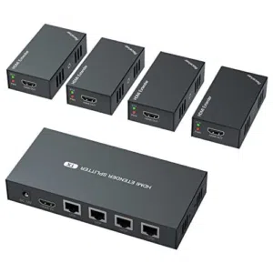 HDMI Extender Splitter 1x4, 1080P@60Hz, Extending 165ft (50m) Length Transmission Over CAT5e/CAT6/CA