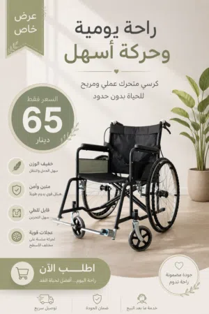 كرسي متحرك طبي قابل للطي بجودة ومواصفات عالية (wheelchair )