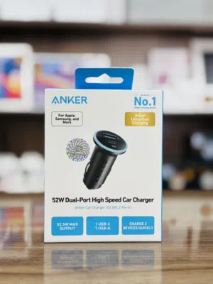 شاحن سيارة سريع منفد تايب سي + يو اس بي من انكر ضمان 18 شهر 52W DUAL PORT HIGH SPEED CAR CHARGER