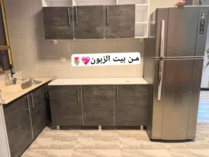 كاونتر خشب ارضي وملحق قياس متر ونص وسنك متر و20 مرمر