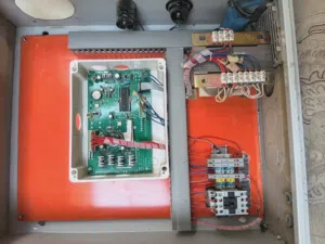 Chicken shocker electrical panel in industrial slaughterhouse machine