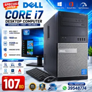 Dell Core i7 -Computer Set Speed 3.40Ghz 16GB RAM 512GB SSD Win 10 Pro 19'′ HD Monitor-/ WhatsApp