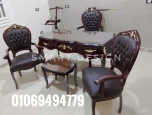 مكتب وزاري كلاسيك خشب زان مطعم النحاس مع كراسي مكتبيه