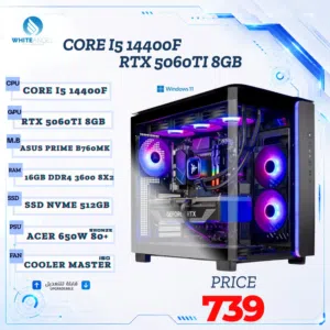 تجميعة العاب CORE I5 14400F بكرت شاشة RTX 5060 TI 8GB رام 16 3600MHZ جودة عالية بافضل الاسعار