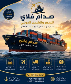 شحن بضائع من الصين واوربا والخليج ومصر وعمان/ وتصدير منتجات يمنيه للعالم