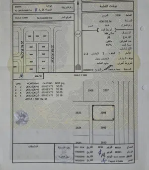ارض زاوية للبيع في القريحه الثامنة ( بركاء ) رقم الارض 2508 بموقع مميز مع الاستراحات