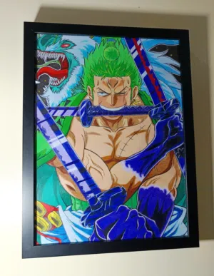 لوحة رورونوا زوروا ، رسم يدوي ، حجم A3  (30× 42) مع برواز خشب أسود