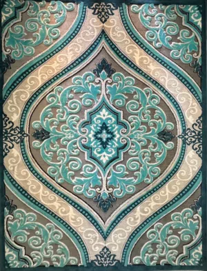 Teal & Beige Middle-Eastern Style Area Rug - Decorative Pattern, Good Condition 290x200cm
