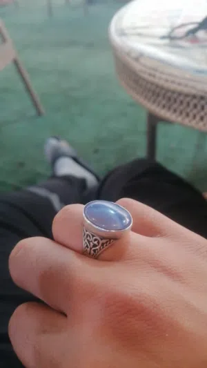 للبيع خاتم فضه فص عقيق سماوي طبيعي