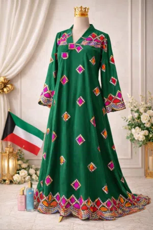 دراعة كويتية خضراء مطرزة تطريز فاخر – فري سايز