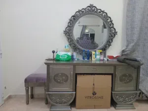 king size bed with mattress side 2 table dressing mirror and cabinet 3 door