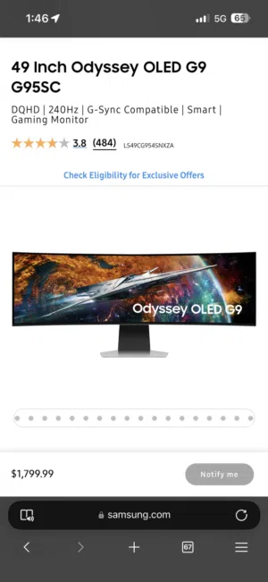 شاشة Samsung G9 Oled 49’ 5K 240Hz