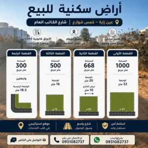 أراضٍ سكنية للبيع – عين زارة  خمس شوارع   الموقع: شارع الكاتب العام